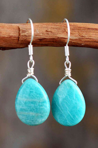 Sky Blue / One Size Handmade Natural Stone Teardrop Earrings