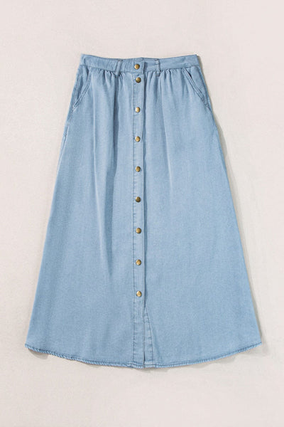 Snap Down High Waist Denim Skirt