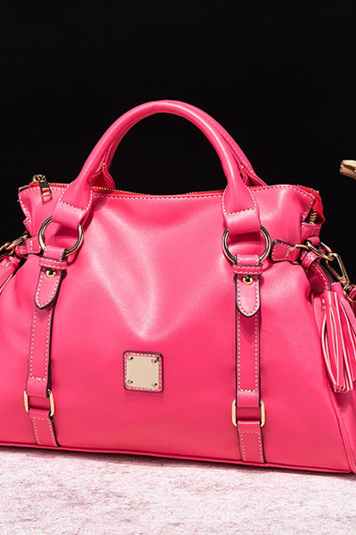Strawberry / One Size PU Leather Handbag with Tassels