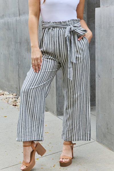 Stripe / S Heimish Find Your Path Full Size Paperbag Waist Striped Culotte Pants