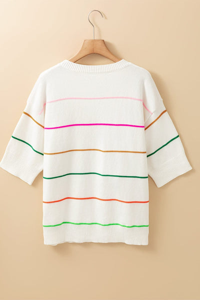 Striped Half Sleeve Drop Shoulder Sweater