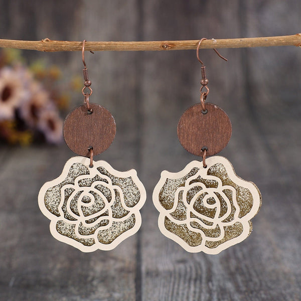 Style B / One Size Wooden Alloy Rose Shape Dangle Earrings