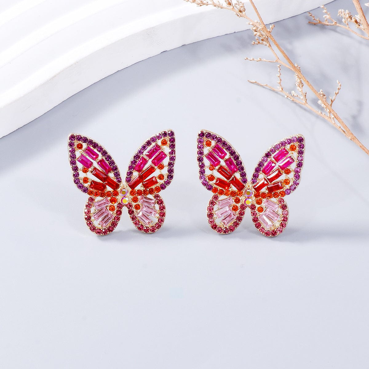 Style C / One Size Alloy Inlaid Rhinestone Butterfly Earrings