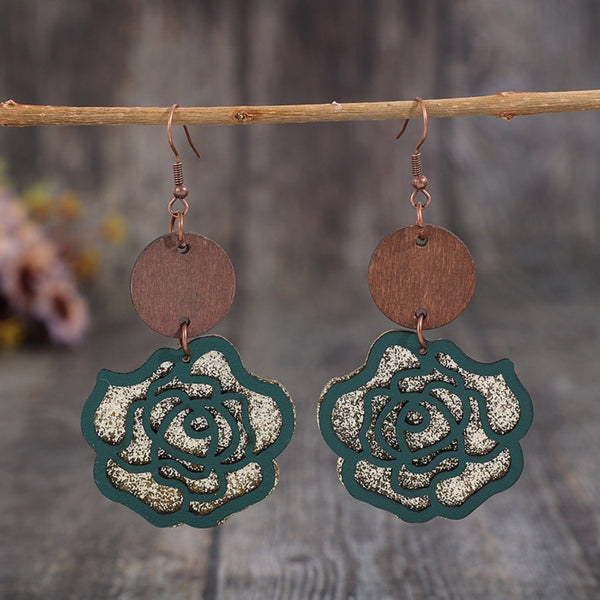 Style C / One Size Wooden Alloy Rose Shape Dangle Earrings