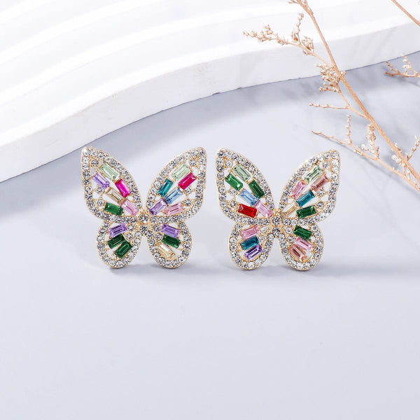 Style D / One Size Alloy Inlaid Rhinestone Butterfly Earrings