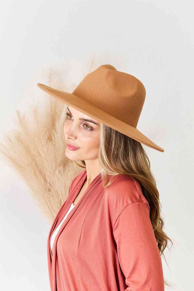 Tan / One Size Fame Flat Brim Fedora Fashion Hat