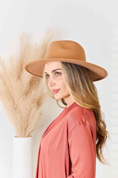 Tan / One Size Fame Flat Brim Fedora Fashion Hat