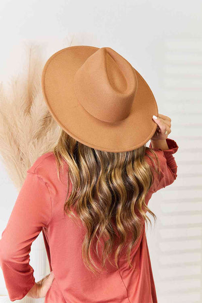 Tan / One Size Fame Flat Brim Fedora Fashion Hat