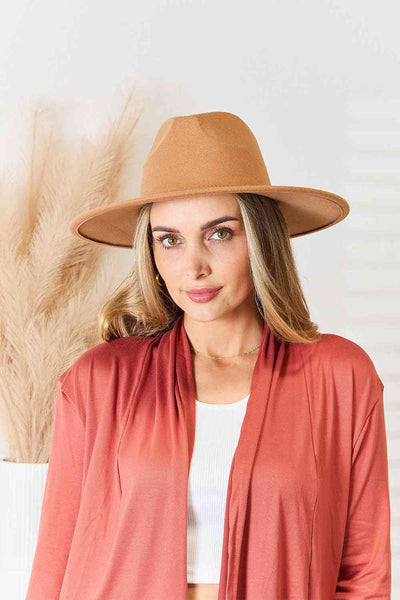 Tan / One Size Fame Flat Brim Fedora Fashion Hat