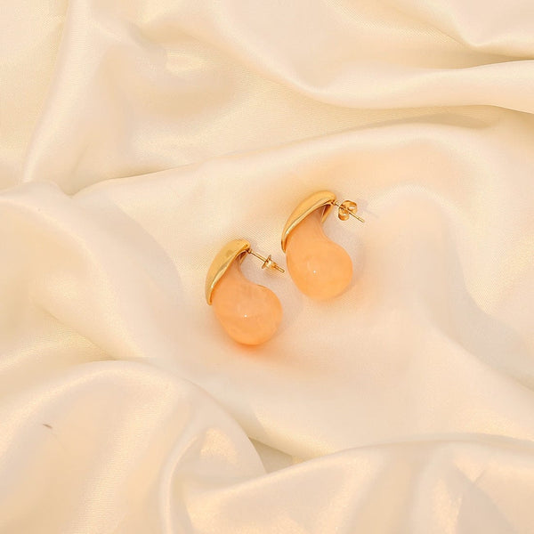 Tangerine / One Size Stainless Steel Resin Geometric Shape Earrings