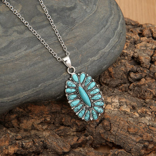 Teal / One Size Artificial Turquoise Pendant Alloy Necklace