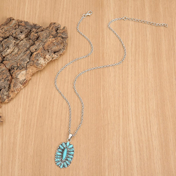 Teal / One Size Artificial Turquoise Pendant Alloy Necklace
