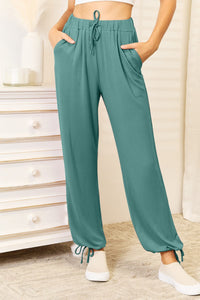Teal / S Basic Bae Full Size Soft Rayon Drawstring Waist Pants with Pockets