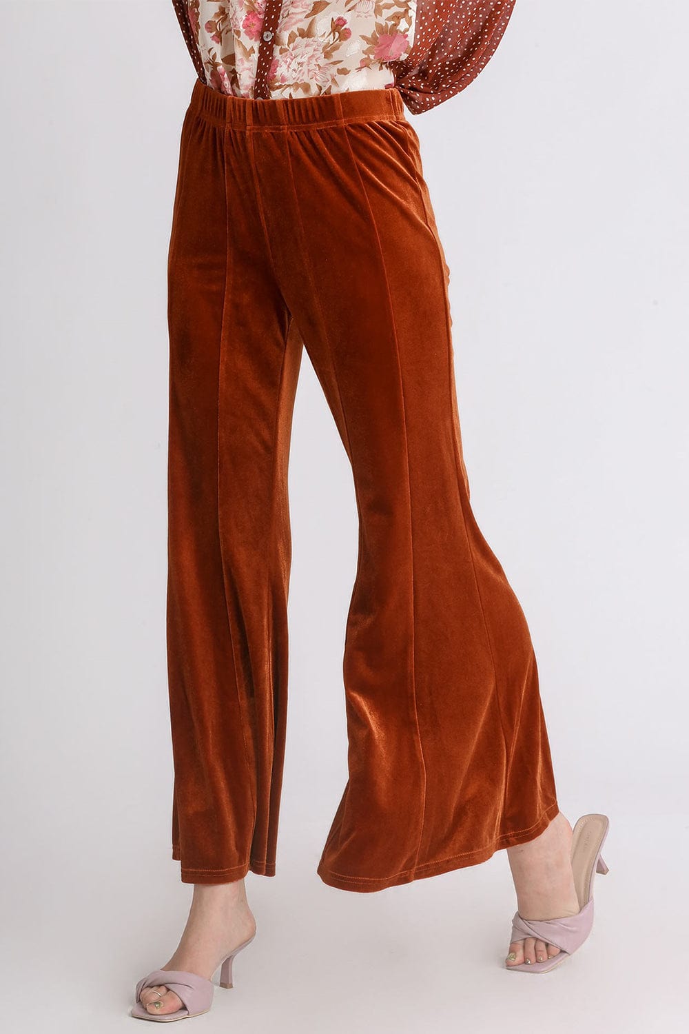 Terracotta / S Umgee High Rise Elastic Waist Flare Pants