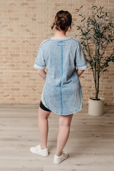 Tops Earthy Chic Mineral Wash Mini Dress in Denim