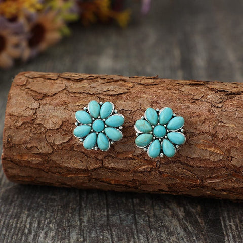 Turquoise / One Size Alloy Turquoise Flower Stud Earrings