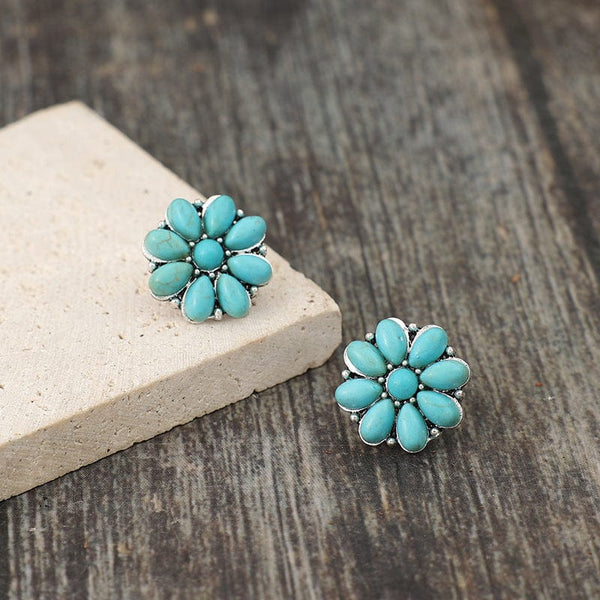 Turquoise / One Size Alloy Turquoise Flower Stud Earrings