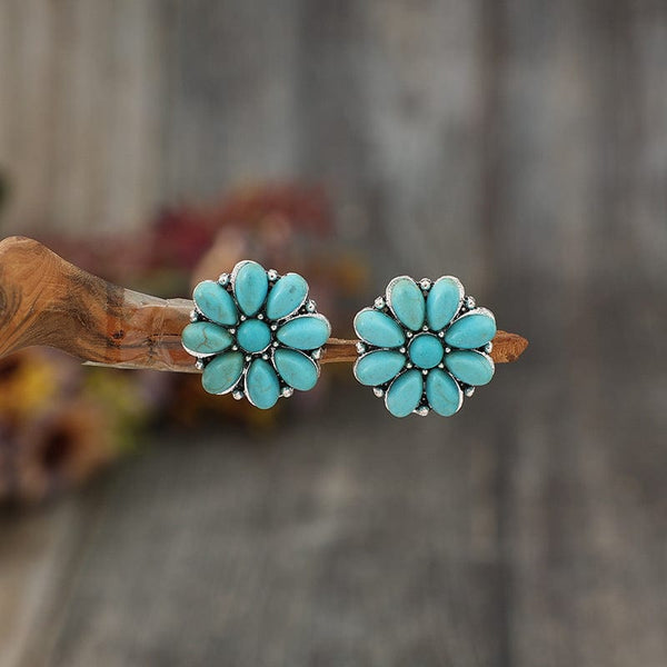 Turquoise / One Size Alloy Turquoise Flower Stud Earrings