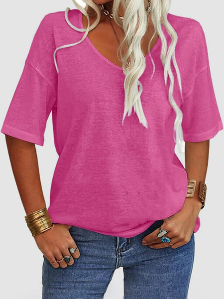 V-Neck Dropped Shoulder Half Sleeve T-Shirt