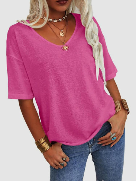 V-Neck Dropped Shoulder Half Sleeve T-Shirt