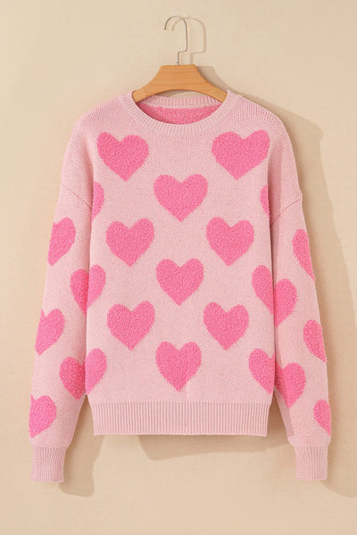 Valentine's Day Heart Jacquard Round Neck Sweater