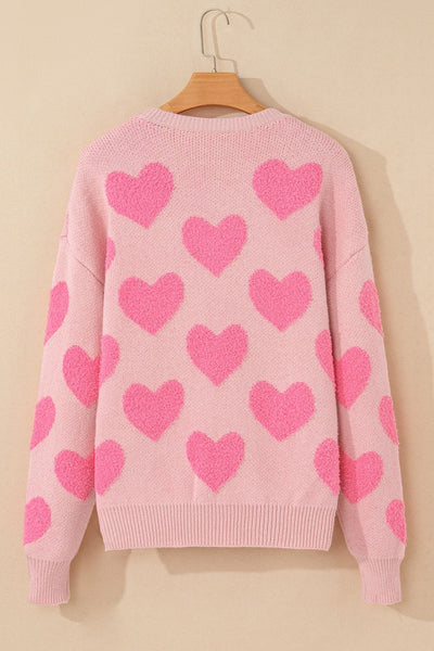 Valentine's Day Heart Jacquard Round Neck Sweater