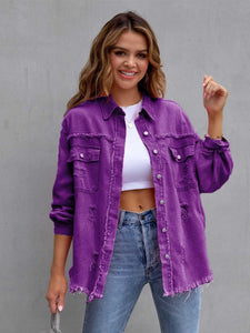 Violet / S Distressed Drop Shoulder Denim Jacket