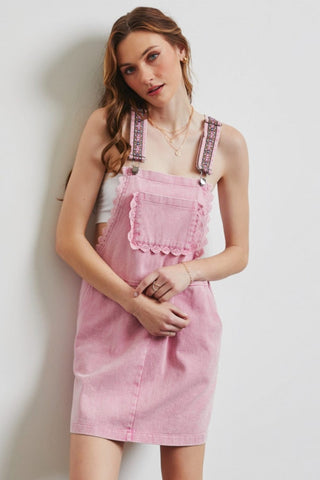 Washed Pink / S HEYSON Lace Trim Washed Overall Dress