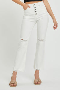 White / 0 RISEN  Full Size High Rise Button Fly Straight Ankle Jeans