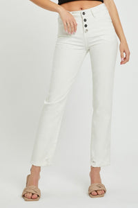 White / 0 RISEN Full Size Mid-Rise Tummy Control Straight Jeans