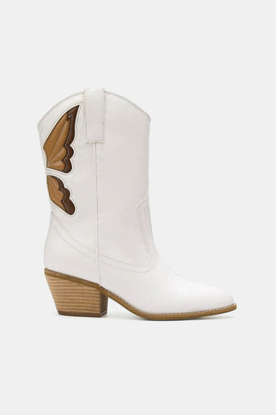 White / 5.5 Beast Fashion Butterfly Cut Detail Point Toe Boots