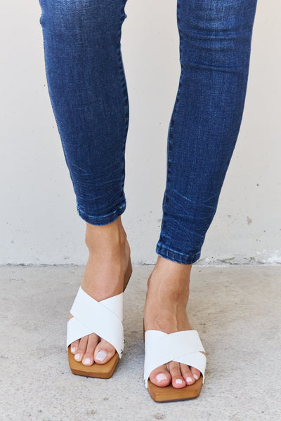 White / 6.5 Step Into Summer Criss Cross Wooden Clog Mule in White
