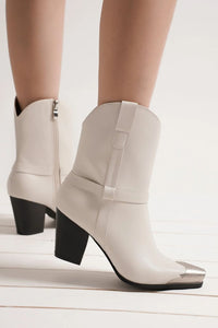 White / 6 Beast Fashion Faux Leather Metal Toe Ankle Boots