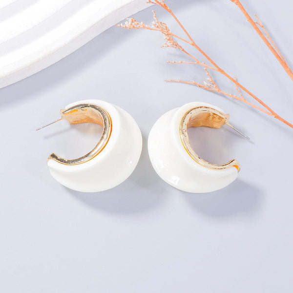 White / One Size Alloy Drip Oil C-Hoop Earrings