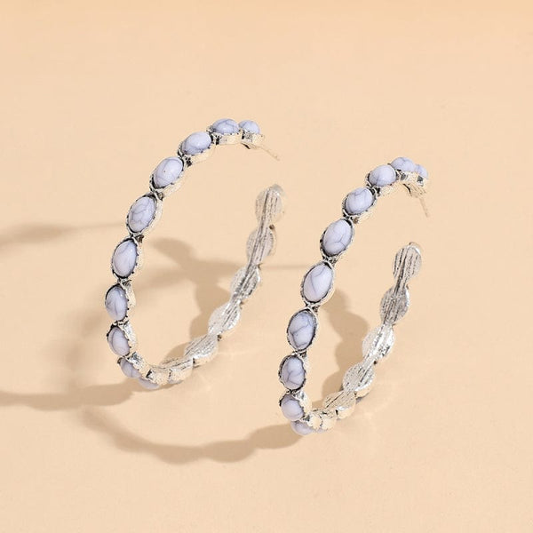 White / One Size Artificial Turquoise C-Hoop Earrings