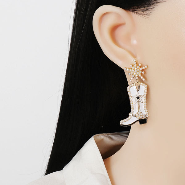 White / One Size Boot Alloy Dangle Earrings