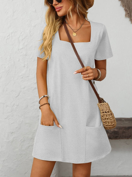 White / S Mandy Square Neck Short Sleeve Mini Dress