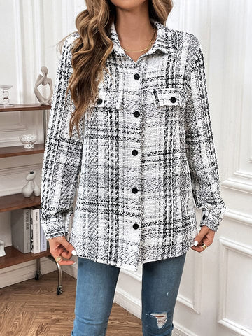 White / S Plaid Button Down Jacket