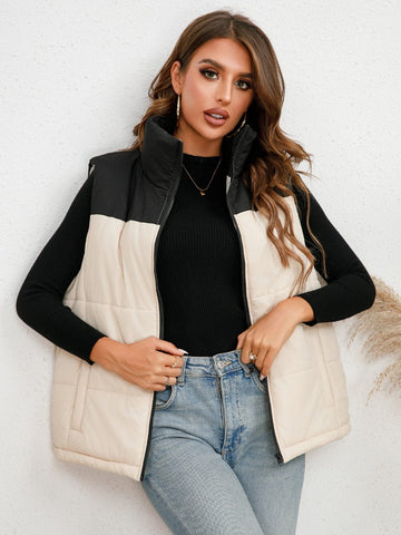 White / S Two-Tone Zip-Up Vest