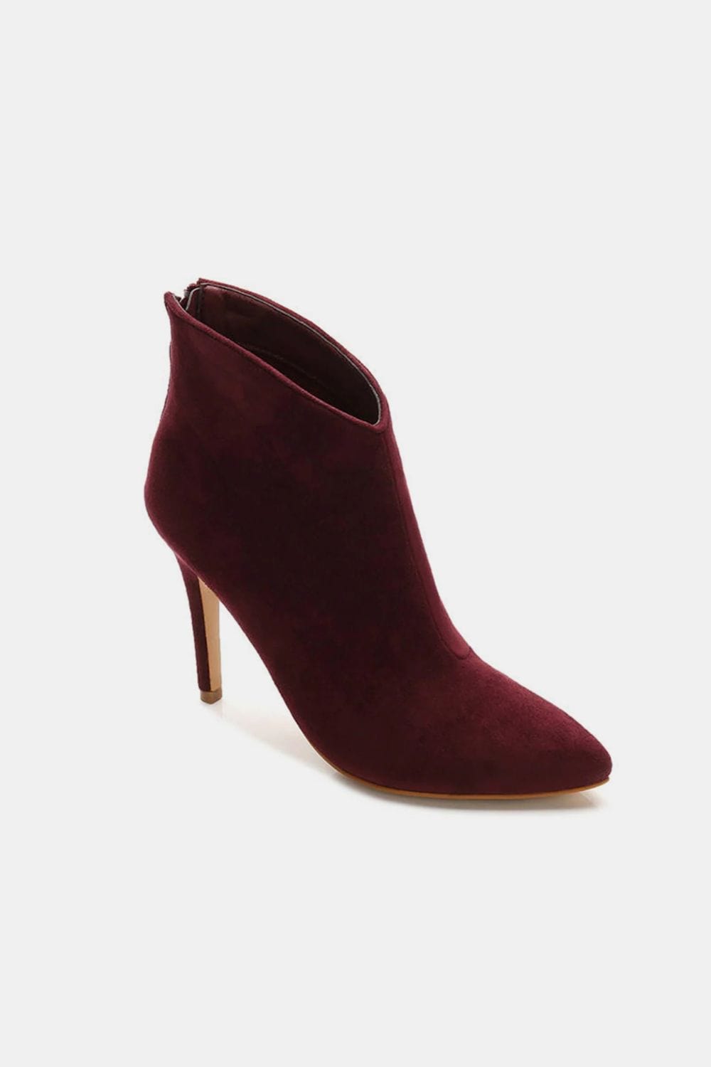 Wine / 5.5 Beast Fashion Suede Stiletto Ankle Booties with Back Zippers