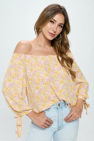 Yellow/Multi / S RENEE C Floral Off-Shoulder Long Sleeve Blouse