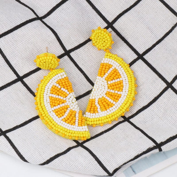 Yellow / One Size Alloy Beaded Orange Shape Earrings