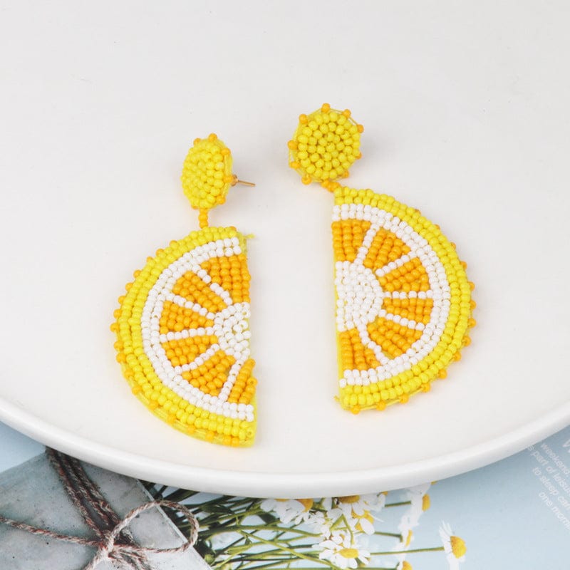 Yellow / One Size Alloy Beaded Orange Shape Earrings