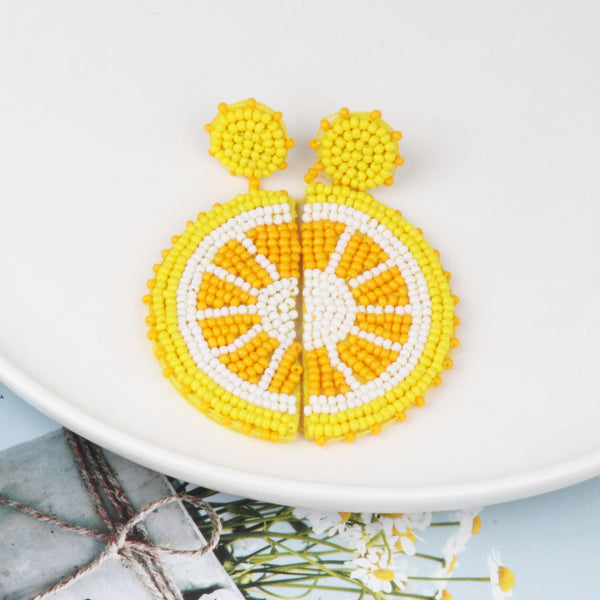 Yellow / One Size Alloy Beaded Orange Shape Earrings