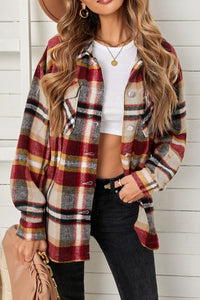 Yellow/Red / S Plaid Pocketed Button Down Shacket