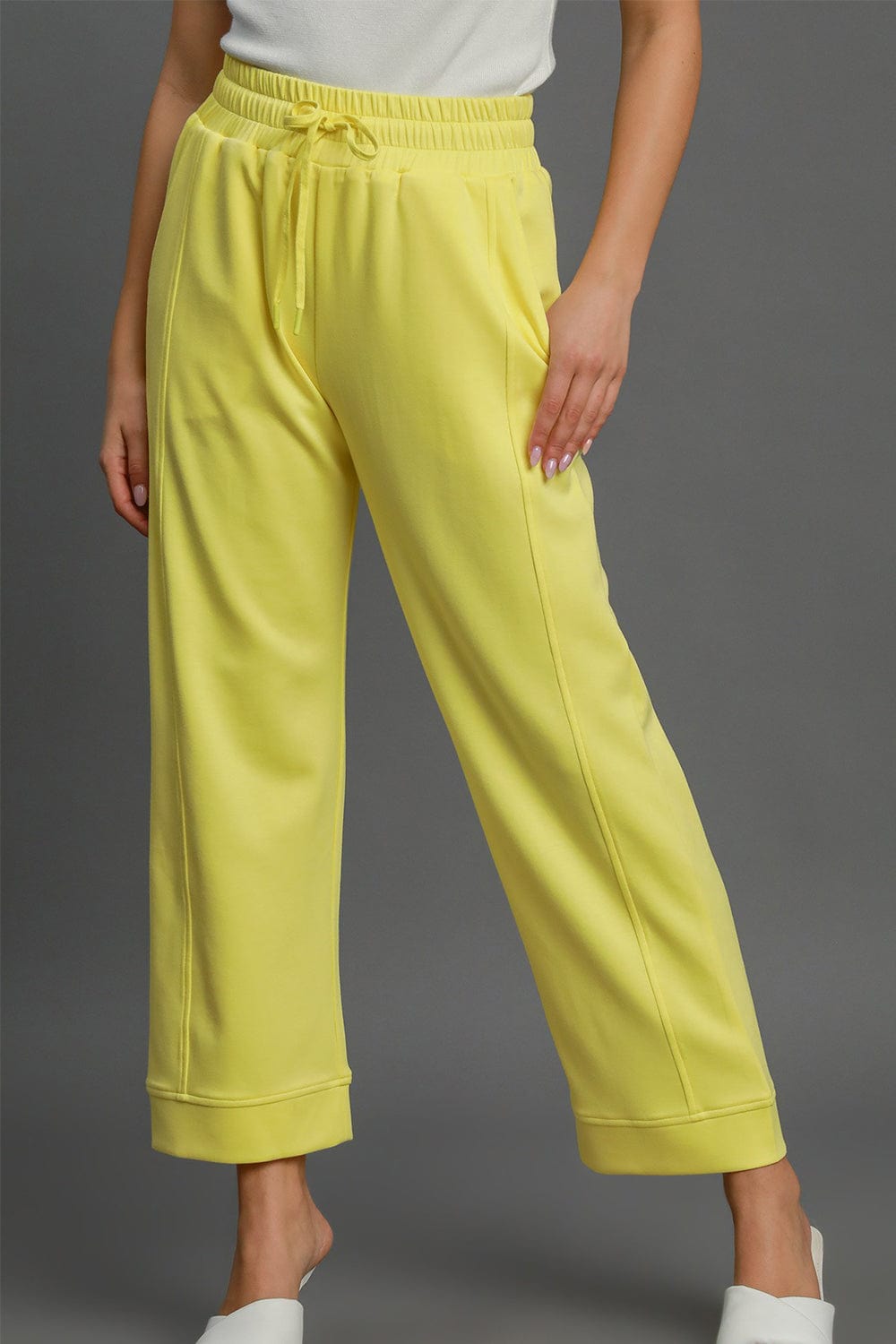 Yellow / S Umgee Drawstring Elastic Waist Wide Leg Pants