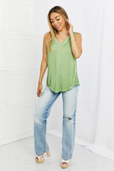 Zenana Comfy Vibes Washed Sleeveless Top in Ash Olive