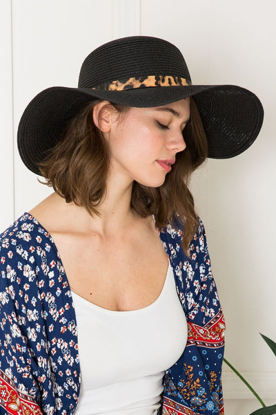 Black / One Size Printed Belt Sunhat in Black