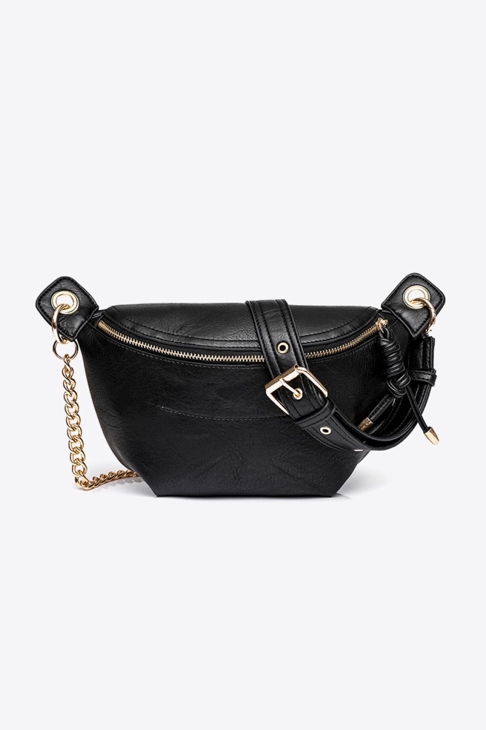 Black / One Size PU Leather Chain Strap Crossbody Bag