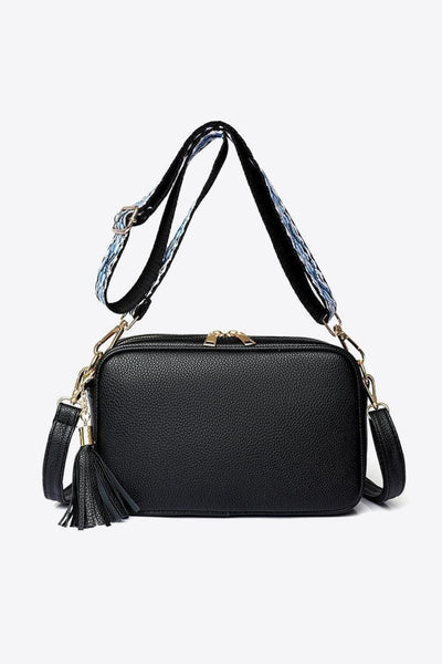 Black / One Size PU Leather Tassel Crossbody Bag